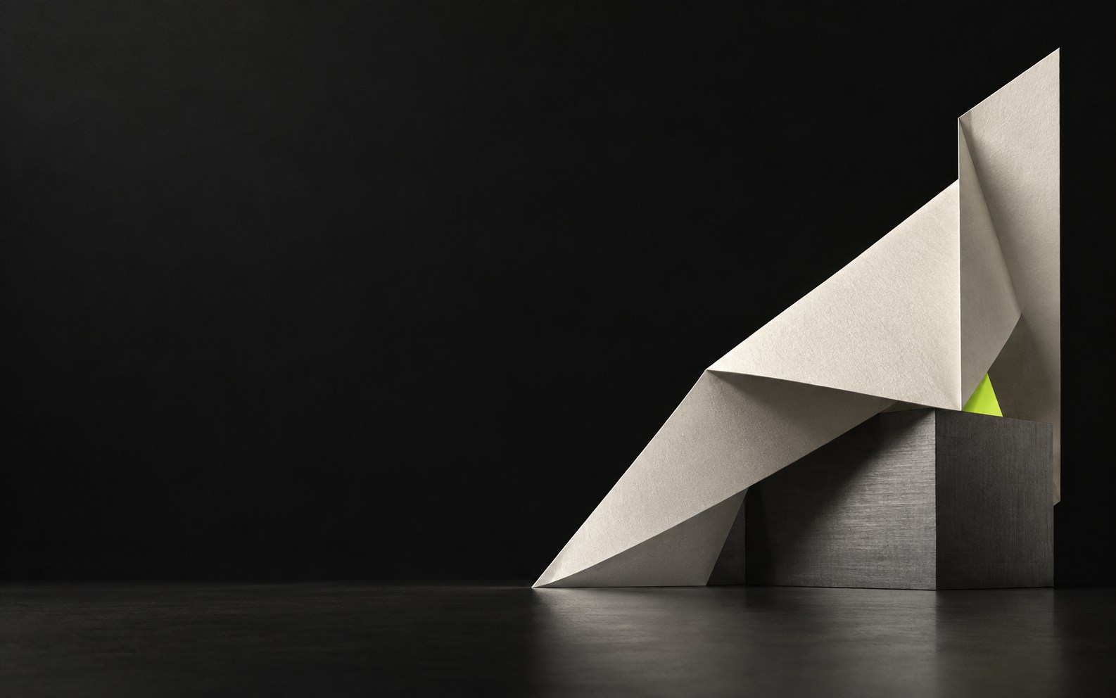 Abstract architectural study in black, bone white and electric lime
